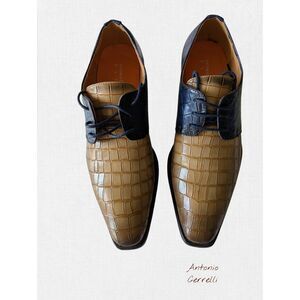 Antonio Cerrelli Elite 6729 Tan Blue Gator Print Lace-Up Dress Shoes
